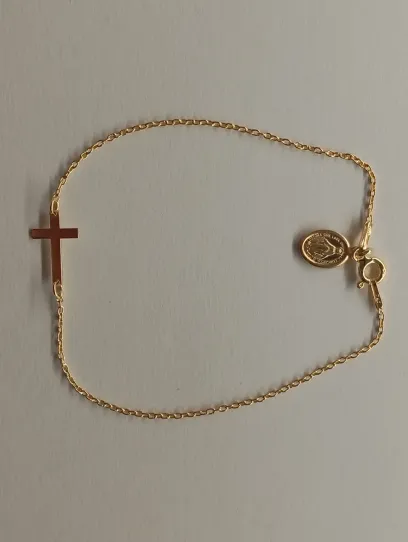 Pulsera plata chapada en Oro Virgen Milagrosa + Cruz