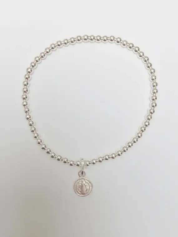 Pulsera bolitas medalla San Benito