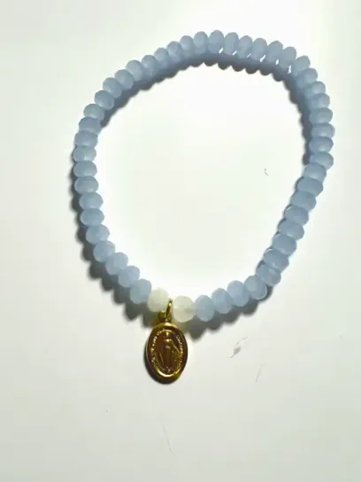 Pulsera cristal azul y blanco facetado Virgen Milagrosa